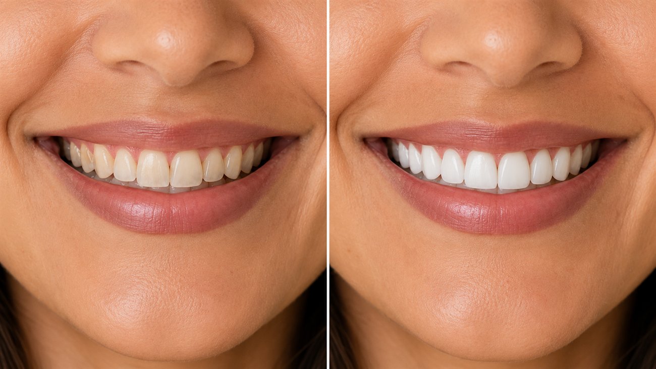 Comparación ilustrativa antes y después de blanqueamiento dental